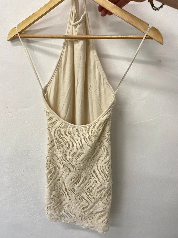 Fabulous boho crochet rag mini dress Ibiza UkS LT272