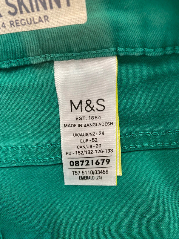 Fabulous M&S Emerald Green Mid Rise Cropped Skinny Jeans UK24 HB452