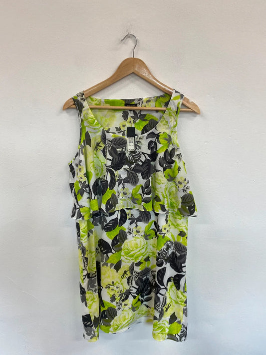 Fabulous River Island Lime Green Mix Botanical Mini Dress UK14 LG276