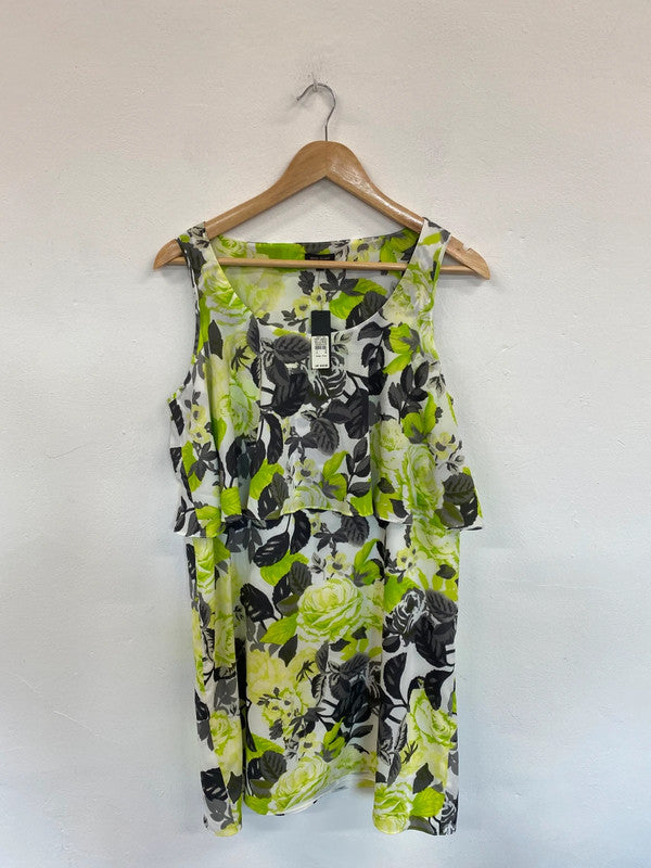 Fabulous River Island Lime Green Mix Botanical Mini Dress UK14 LG276