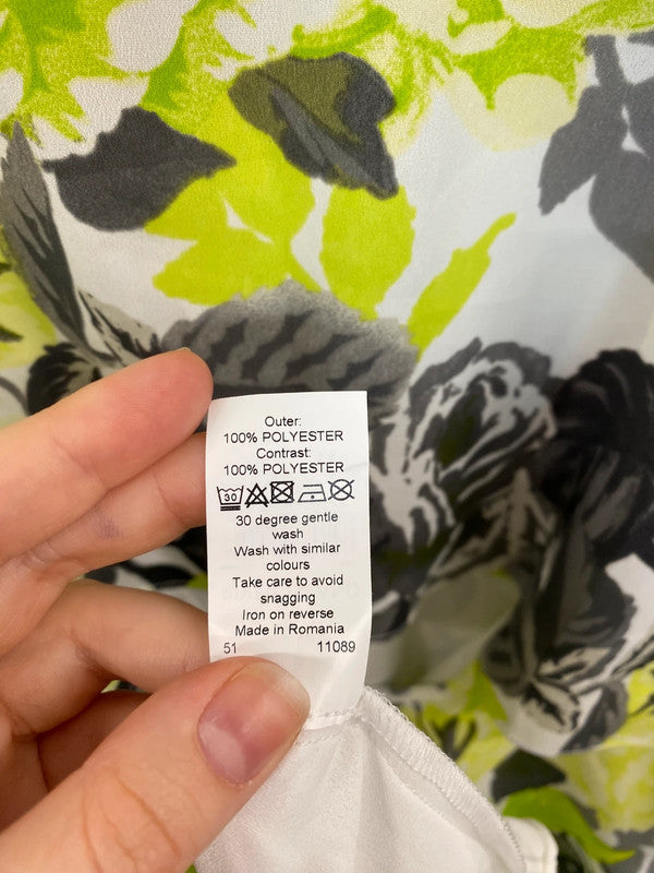 Fabulous River Island Lime Green Mix Botanical Mini Dress UK14 LG276