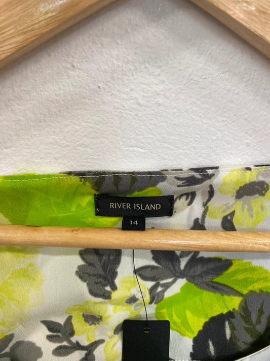 Fabulous River Island Lime Green Mix Botanical Mini Dress UK14 LG276