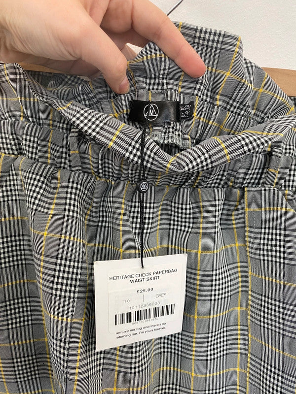 Fabulous Missguided Monochrome Plaid Paperbag Waist Mini Skirt UK10 LG276