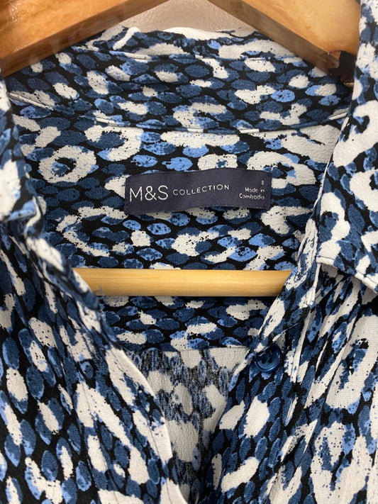 Fabulous M&S Blue Mix Animal Print Belted Shirt Dress UK8 LG276