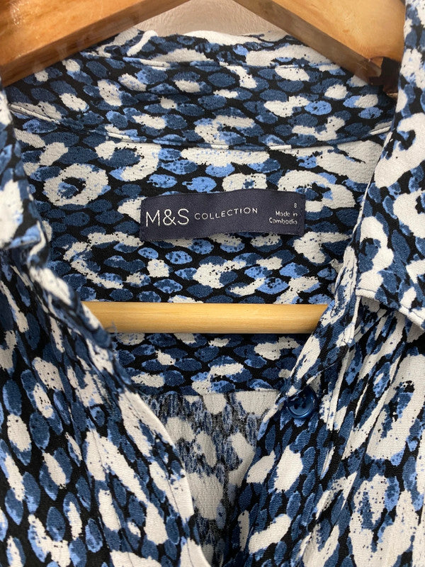Fabulous M&S Blue Mix Animal Print Belted Shirt Dress UK8 LG276