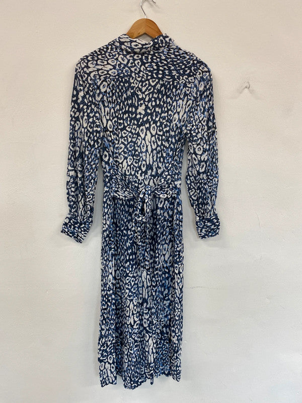 Fabulous M&S Blue Mix Animal Print Belted Shirt Dress UK8 LG276