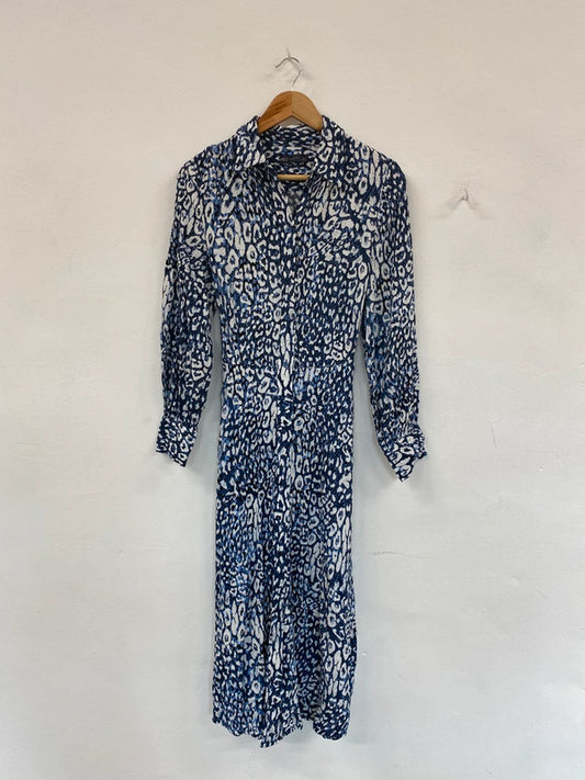 Fabulous M&S Blue Mix Animal Print Belted Shirt Dress UK8 LG276