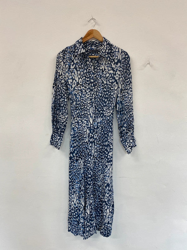 Fabulous M&S Blue Mix Animal Print Belted Shirt Dress UK8 LG276