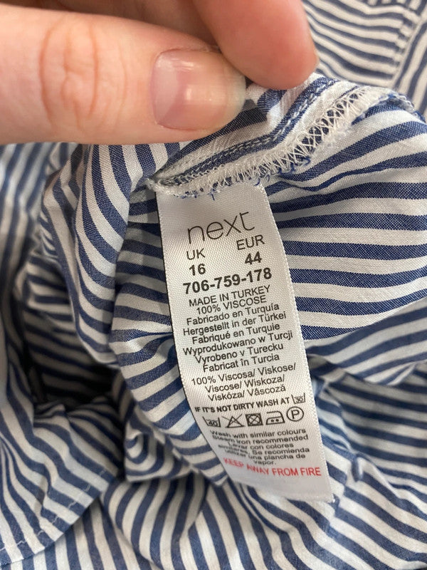 Fabulous Next Blue Pinstripe Chic Button Up Shirt UK16 P LG276