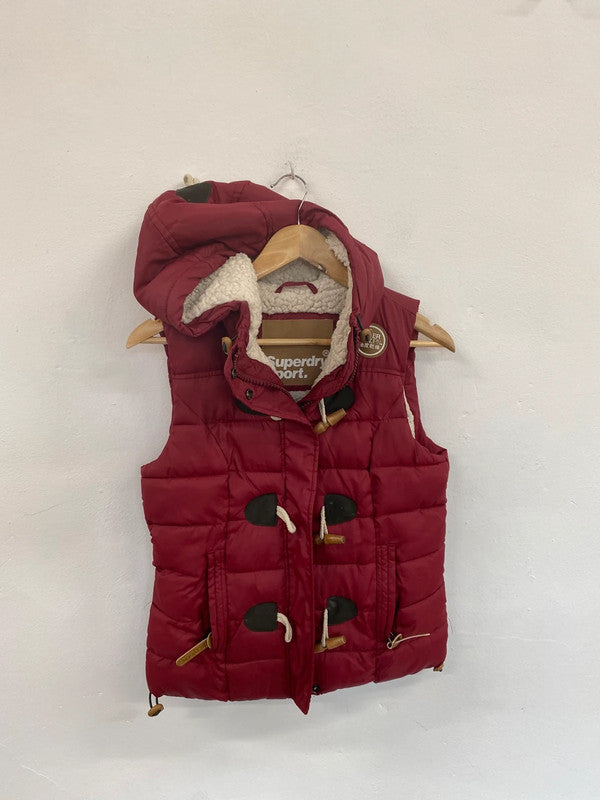 Fabulous Superdry Burgundy Sherpa Fleece Hooded Gilet UK S MH456