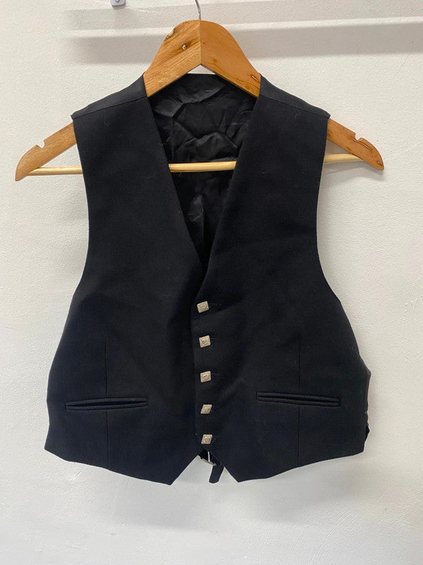 Prince Charlie Black Scottish Waistcoat 40R Traditional ex hire #66 MD001