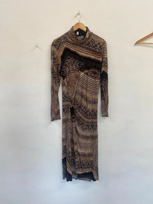 Fabulous Reiss Naomi Snakeskin Midaxi Dress UkL Brown & Black AS001