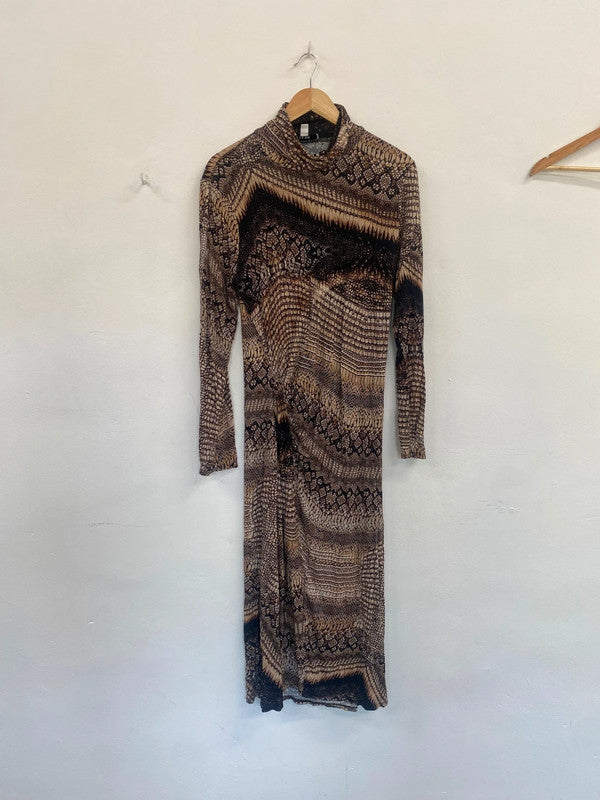 Fabulous Reiss Naomi Snakeskin Midaxi Dress UkL Brown & Black AS001