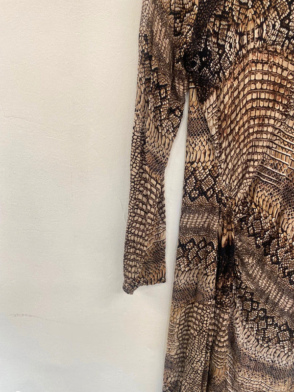 Fabulous Reiss Naomi Snakeskin Midaxi Dress UkL Brown & Black AS001