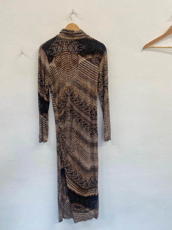 Fabulous Reiss Naomi Snakeskin Midaxi Dress UkL Brown & Black AS001