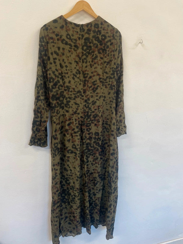 Fabulous Hush Midaxi Dress Uk14 Olive Green Animal print AS001