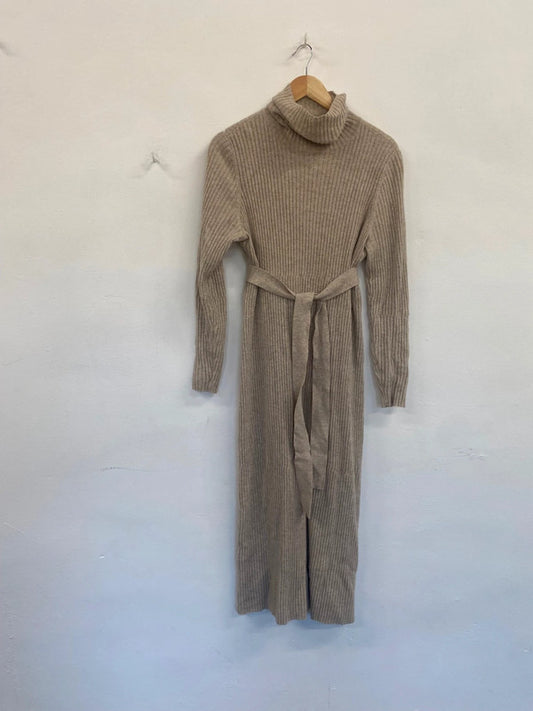 Fab Reiss cashmere blend ribbed Midaxi Dress UkL Beige Classic neutral AS001