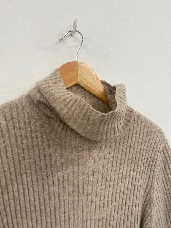 Fab Reiss cashmere blend ribbed Midaxi Dress UkL Beige Classic neutral AS001