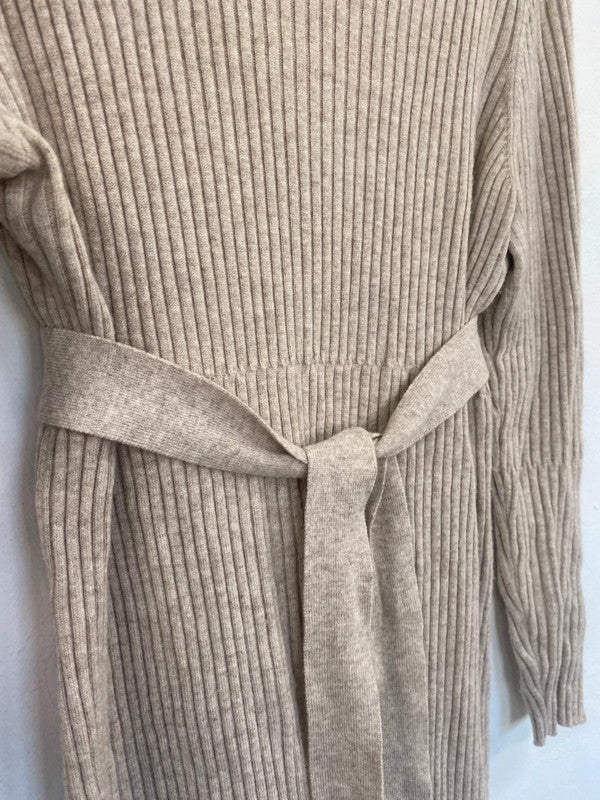 Fab Reiss cashmere blend ribbed Midaxi Dress UkL Beige Classic neutral AS001