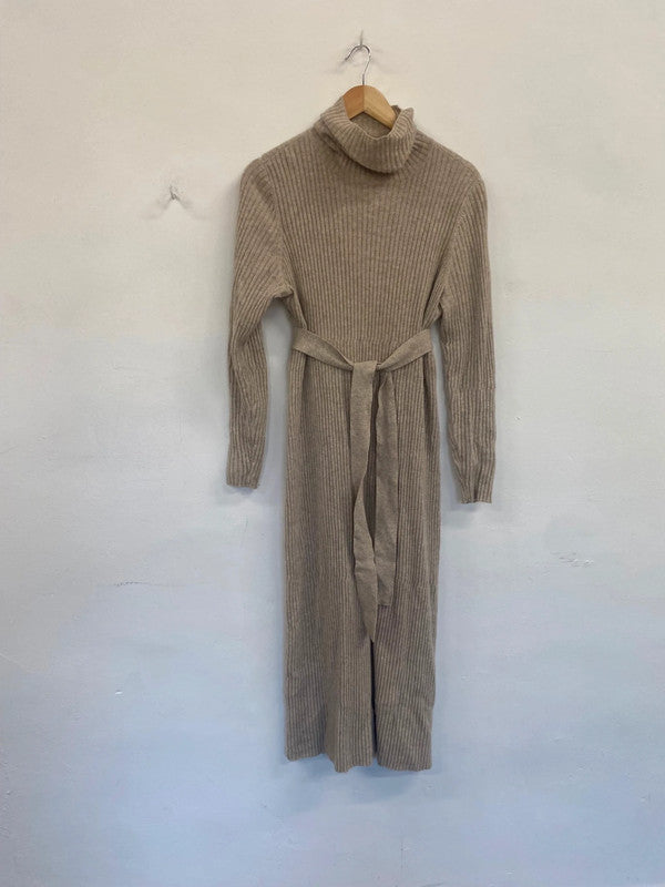 Fab Reiss cashmere blend ribbed Midaxi Dress UkL Beige Classic neutral AS001