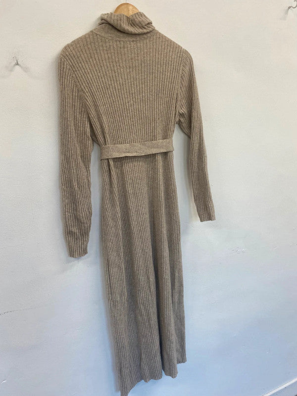 Fab Reiss cashmere blend ribbed Midaxi Dress UkL Beige Classic neutral AS001