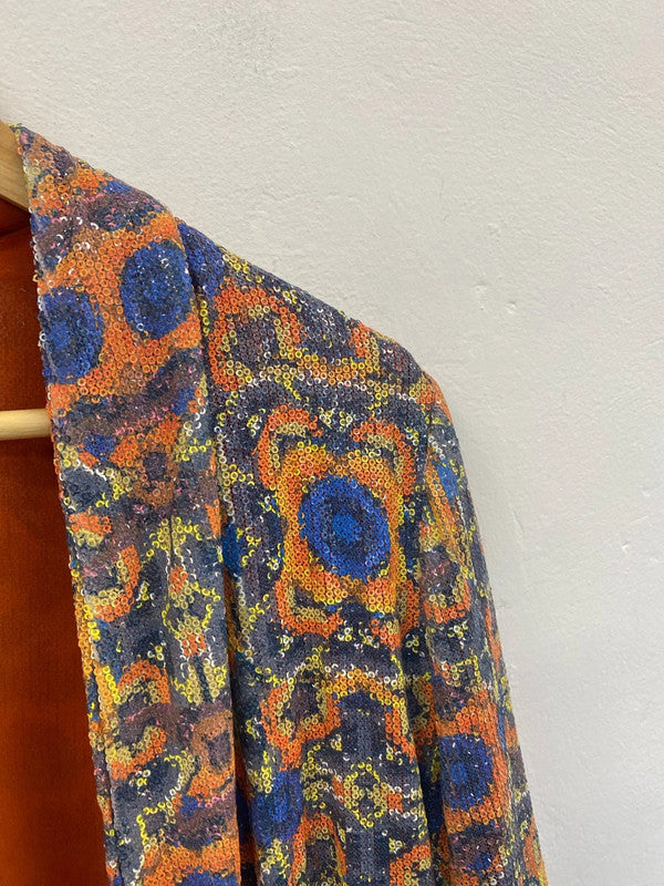 Fabulous Burnt Orange sequin peacock jacket UkL GM143