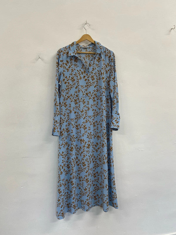 Fabulous Only Blue botanical dress Uk12 maxi GM143