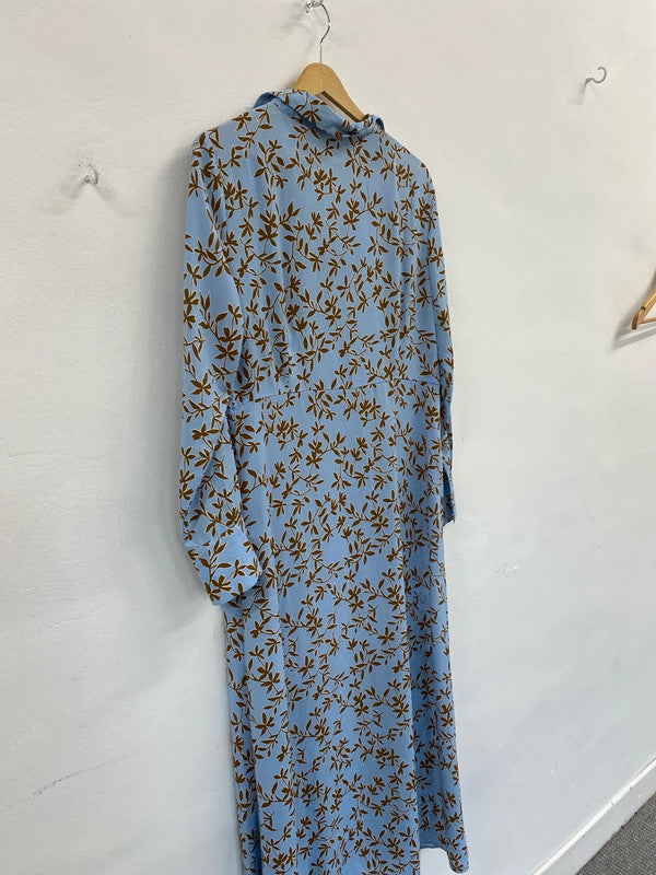 Fabulous Only Blue botanical dress Uk12 maxi GM143