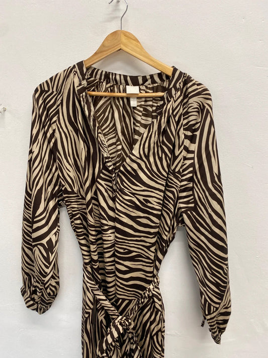 Gorgeous h&m brown zebra belted shirt dress UK 12 GM143