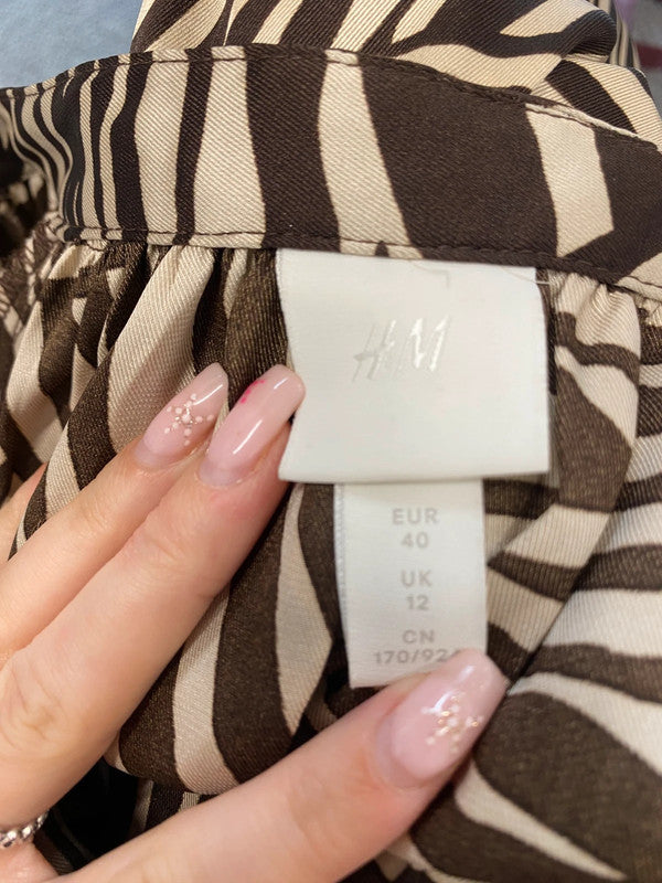 Gorgeous h&m brown zebra belted shirt dress UK 12 GM143