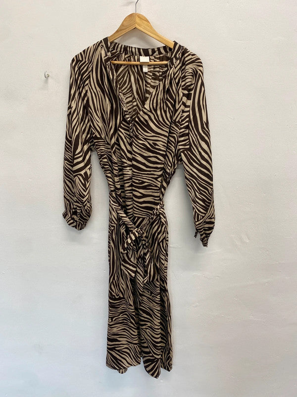 Gorgeous h&m brown zebra belted shirt dress UK 12 GM143