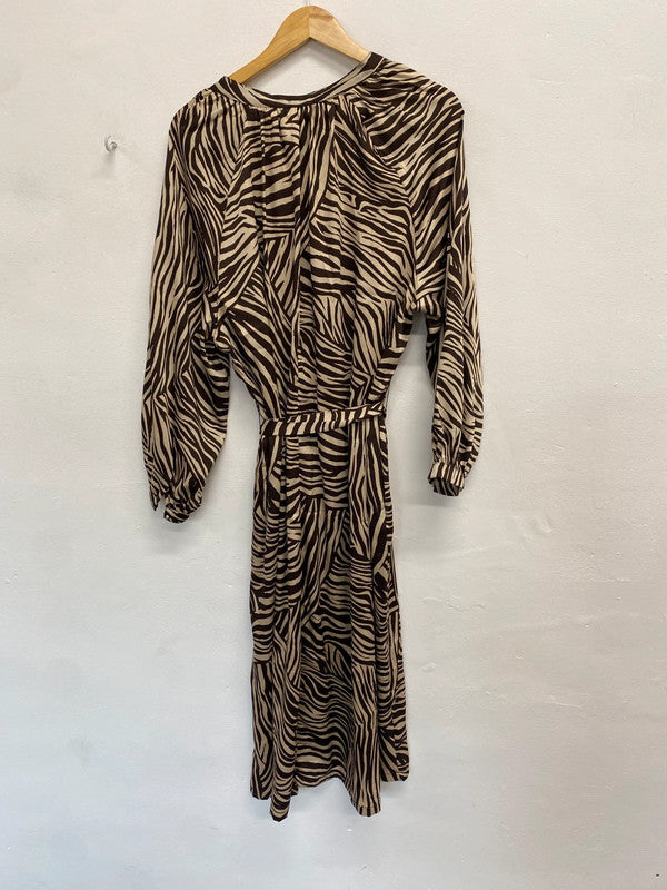 Gorgeous h&m brown zebra belted shirt dress UK 12 GM143