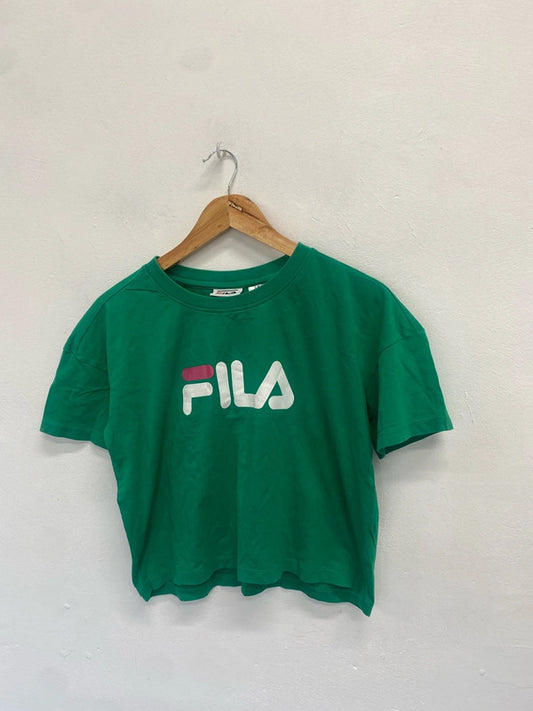 Gorgeous Fila green printed crop top sporty UK S GM143