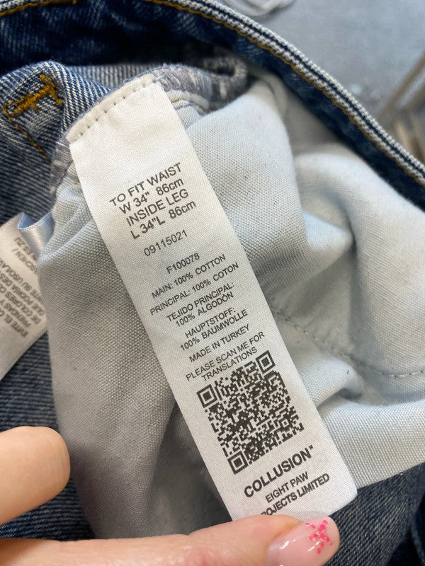 Classic collusion men’s blue jeans casual straight W34 L34 GM143