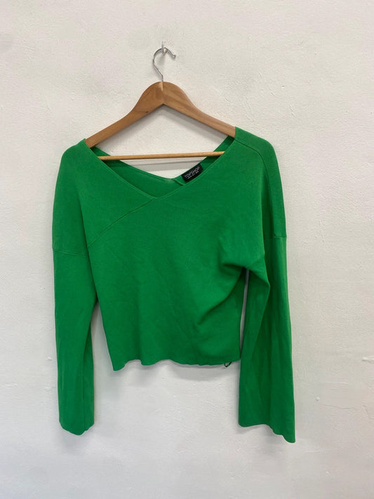 Gorgeous topshop green v neck crop jumper UK 8 GM143