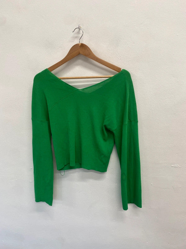 Gorgeous topshop green v neck crop jumper UK 8 GM143