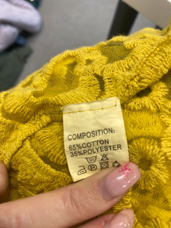 Fabulous unbranded yellow broderie sheer kimono tie front one size GM143