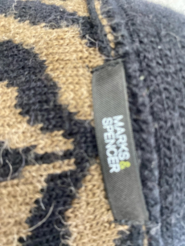 Gorgeous Marks & Spencer brown black zebra knit cardigan UK 14 AT002