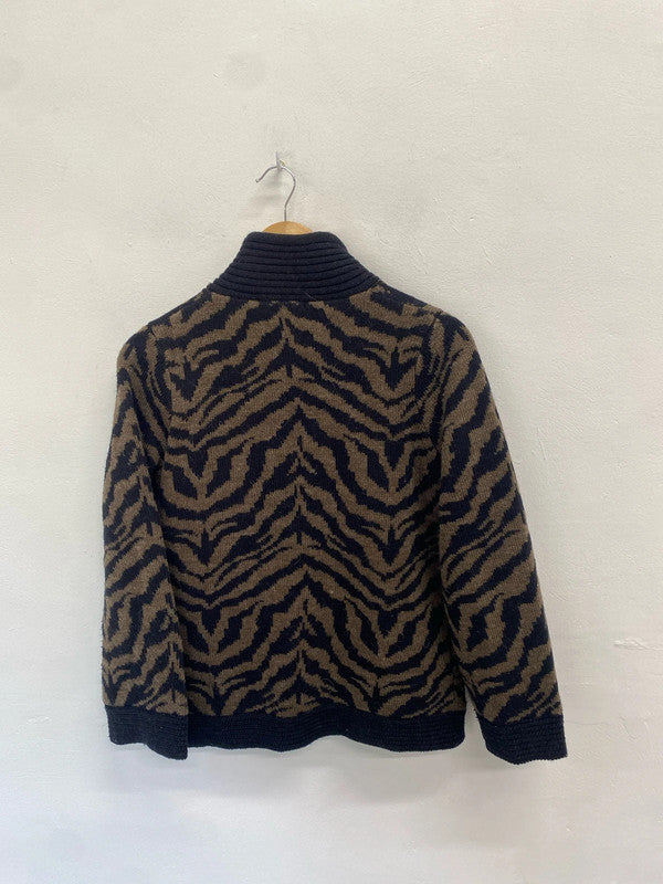 Gorgeous Marks & Spencer brown black zebra knit cardigan UK 14 AT002