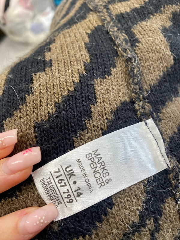 Gorgeous Marks & Spencer brown black zebra knit cardigan UK 14 AT002