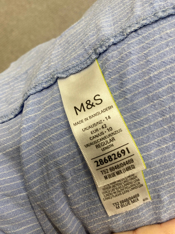 Fabulous Marks & Spencer blue striped linen midi dress UK 14 AT002