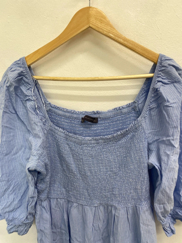 Fabulous Marks & Spencer blue striped linen midi dress UK 14 AT002