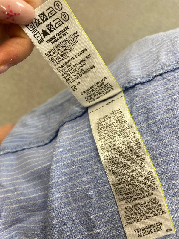 Fabulous Marks & Spencer blue striped linen midi dress UK 14 AT002