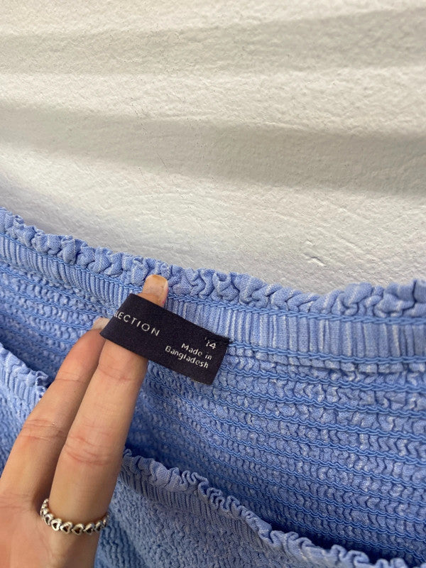 Fabulous Marks & Spencer blue striped linen midi dress UK 14 AT002