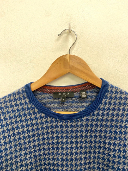 Fabulous Ted Baker Sweater UK M Blue houndstooth wool blend ZB458