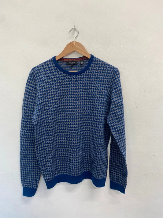 Fabulous Ted Baker Sweater UK M Blue houndstooth wool blend ZB458