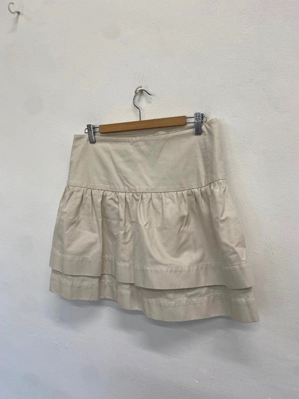 Fabulous REISS Mini Skirt ruffle tiered UK 12 Cream y2k PS462