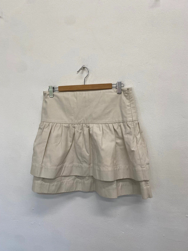 Fabulous REISS Mini Skirt ruffle tiered UK 12 Cream y2k PS462