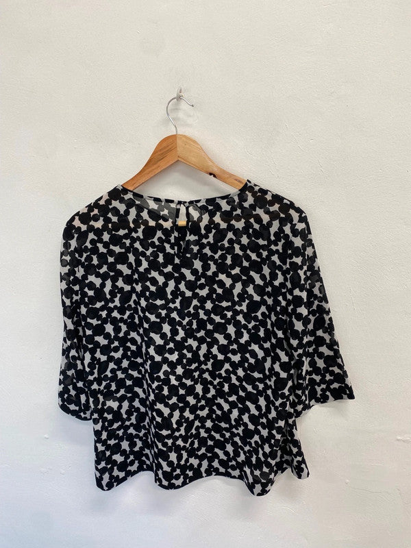 Fabulous Hobbs Blouse UK 14 Black and White spotted semi sheer JF463