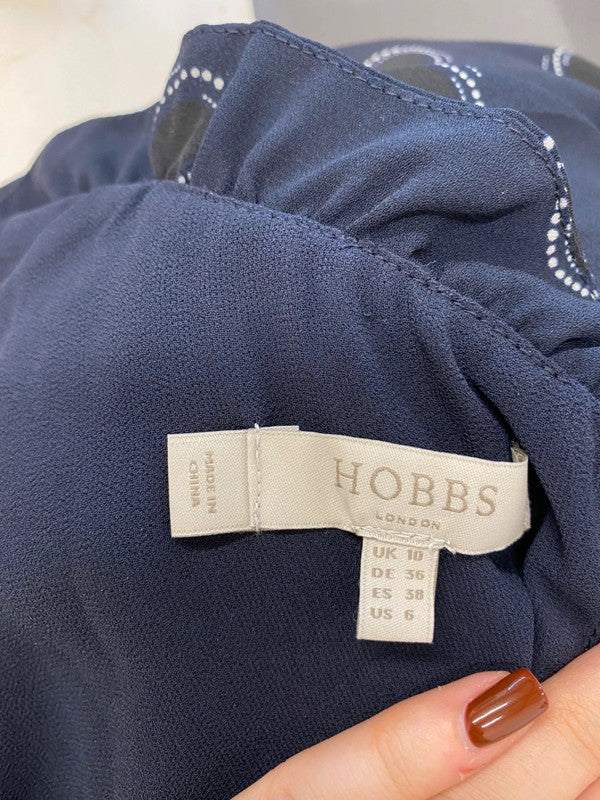 Fabulous Hobbs Blouse UK 10 Navy Blue Clarice spotted JF463